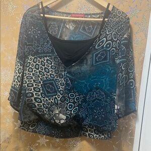 I.N. San Francisco Blue and Black Asymmetrical Blouse